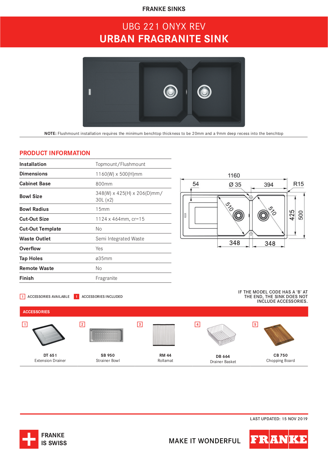 Franke UBG221ON Specifications Sheet - ManualMachine.com