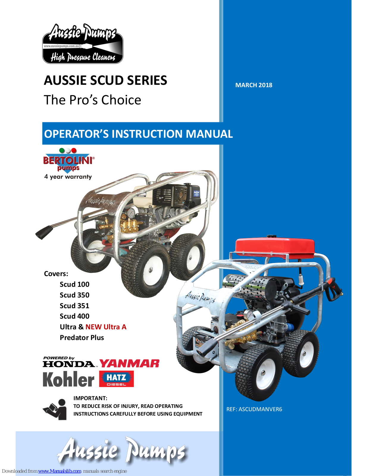 Aussie Scud 100, Scud 400, Scud 350, Scud 351, Ultra Operator's Instruction Manual