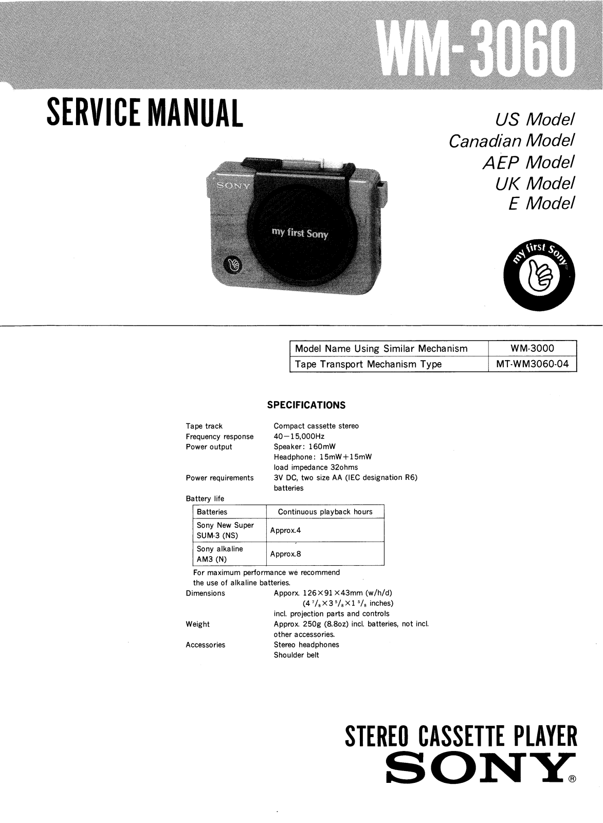 Sony WM-3060 Service manual