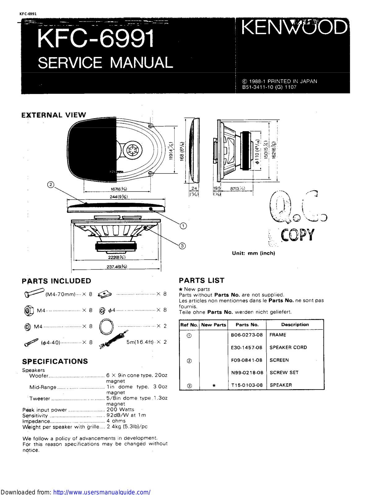 KENWOOD KFC-6991 User Manual