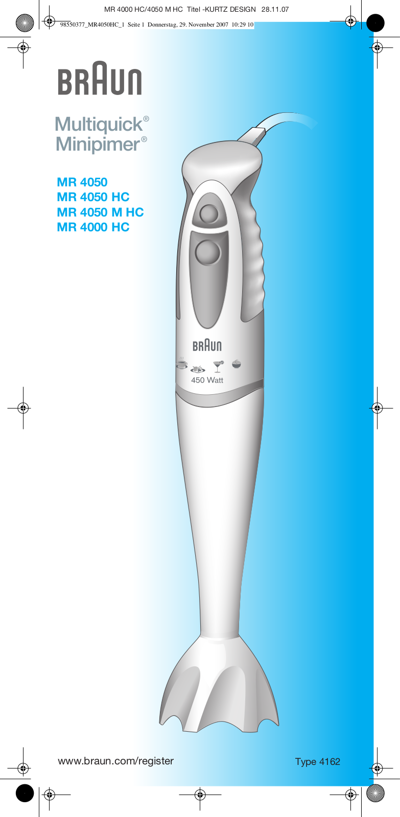 BRAUN MR4050 HC User Manual