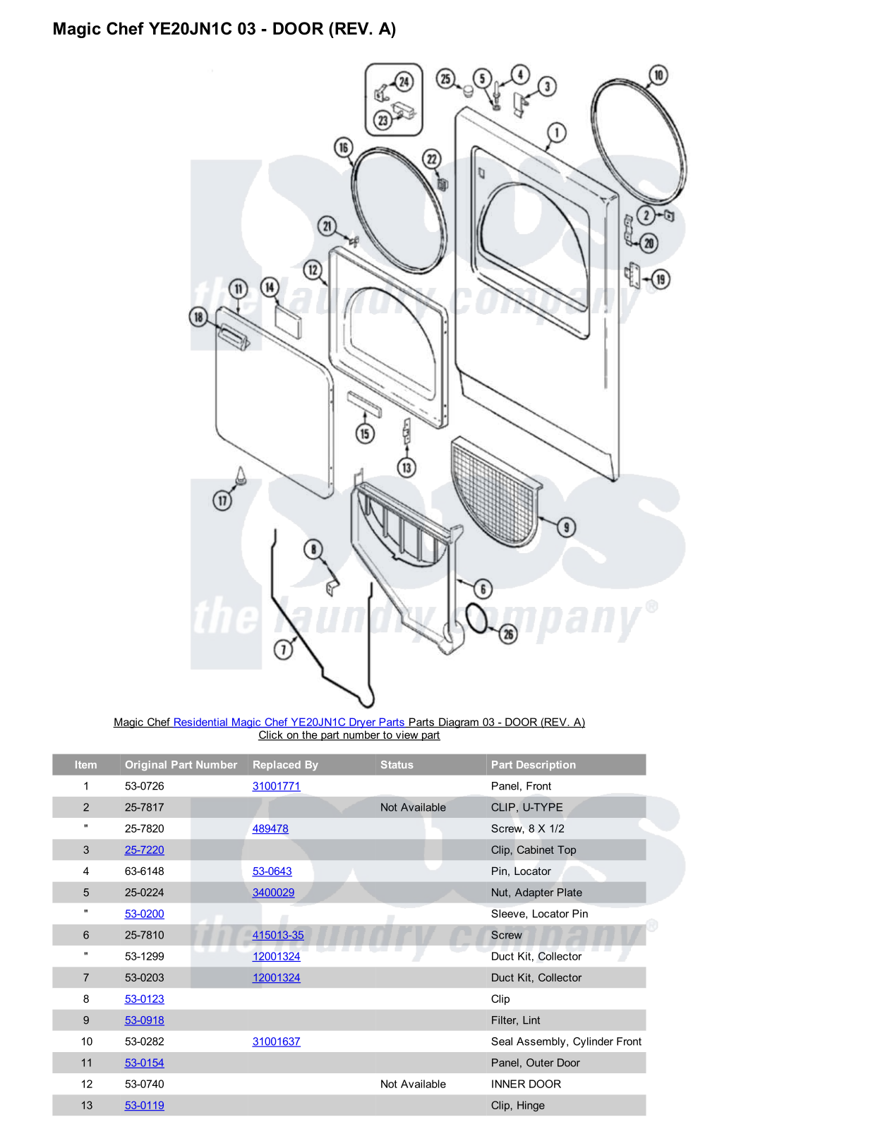 Magic Chef YE20JN1C Parts Diagram