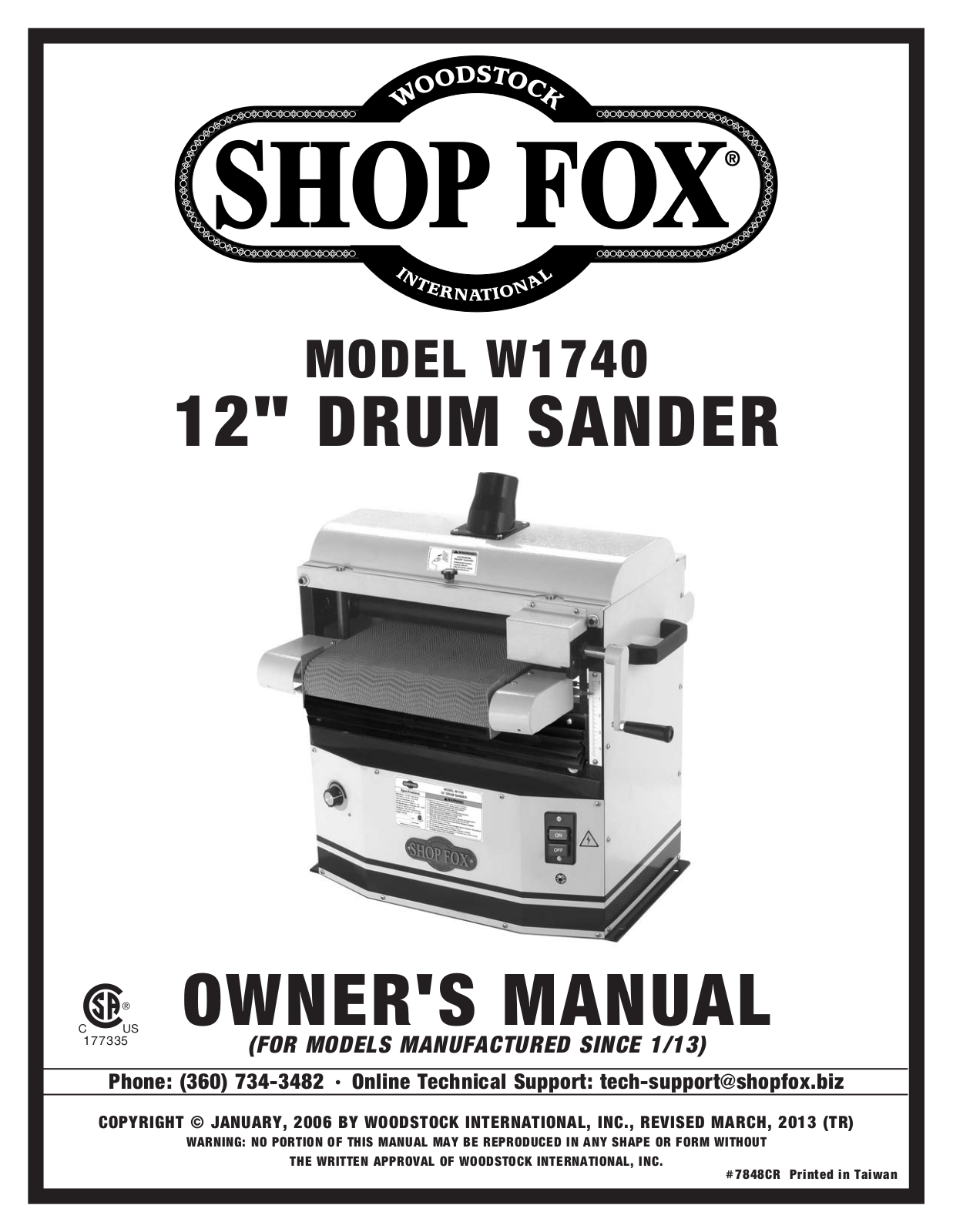 Shop fox W1740 User Manual