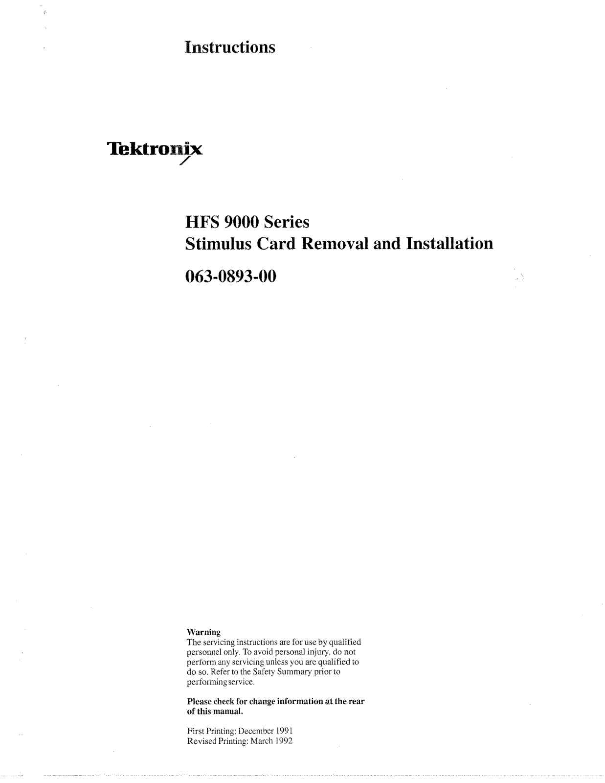 Tektronix HFS 9000 User Manual