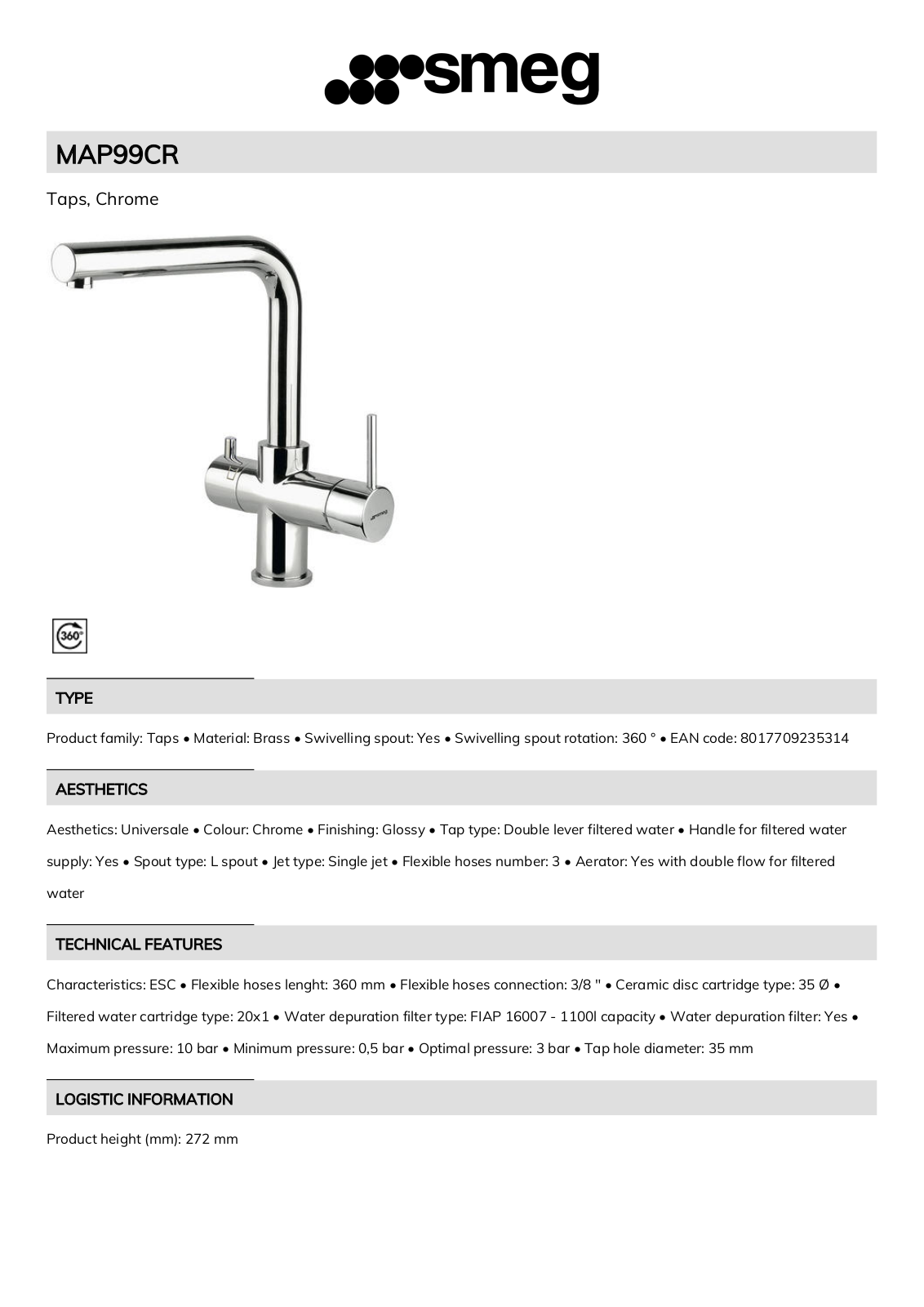 Smeg MAP99CR Technical sheet