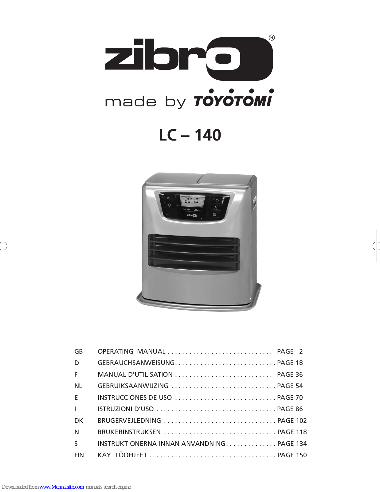 Toyotomi Zibro LC-140, Zibro LC-150 Operating Manual