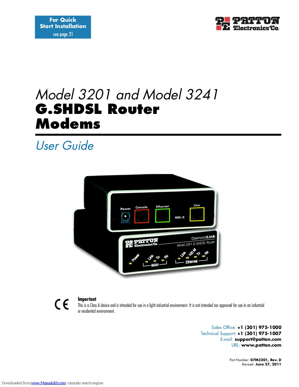 Patton electronics DiamondLink 3201, DiamondLink 3241 User Manual