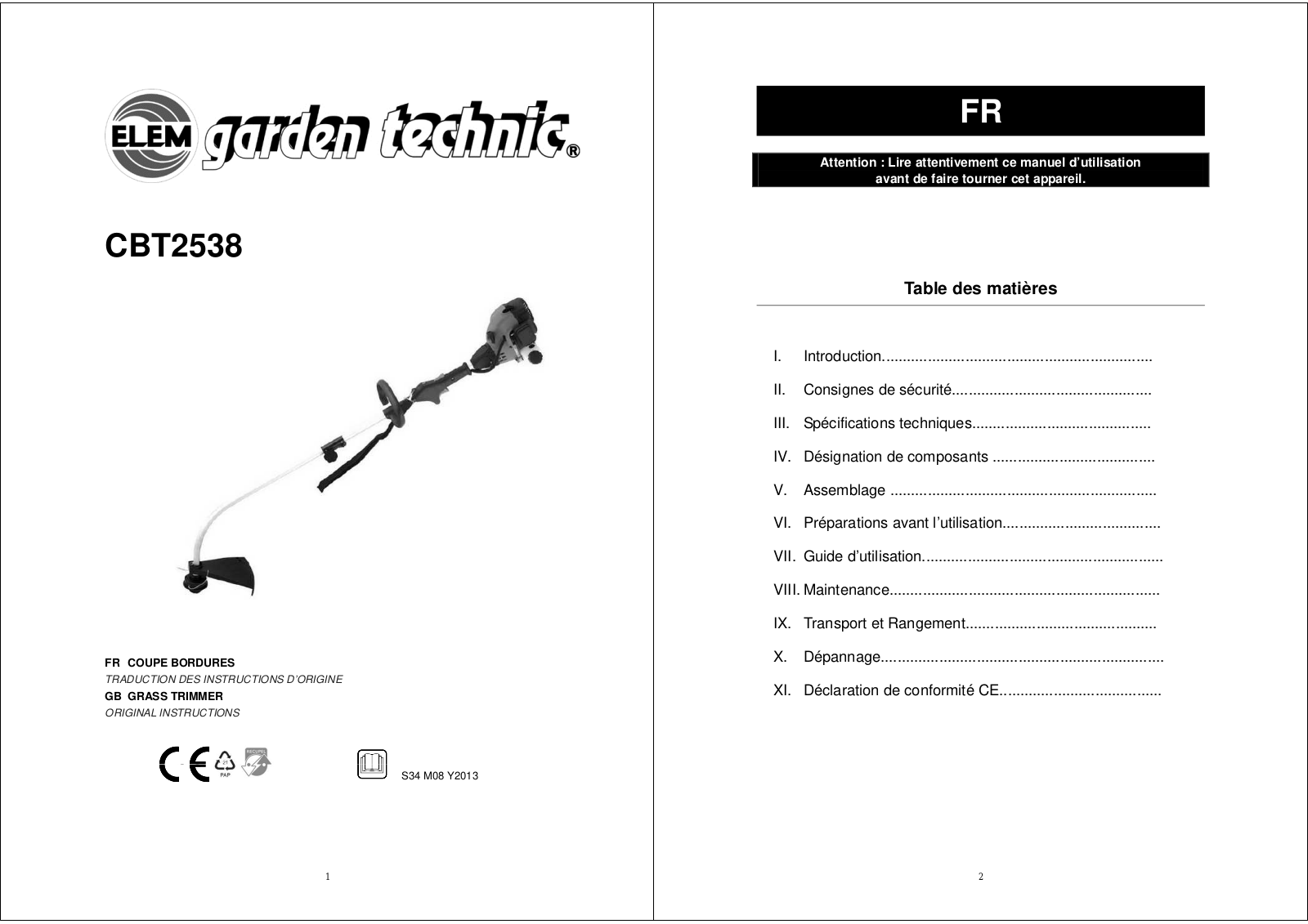 Elem Garden Technic CBT2538 Original Instructions Manual