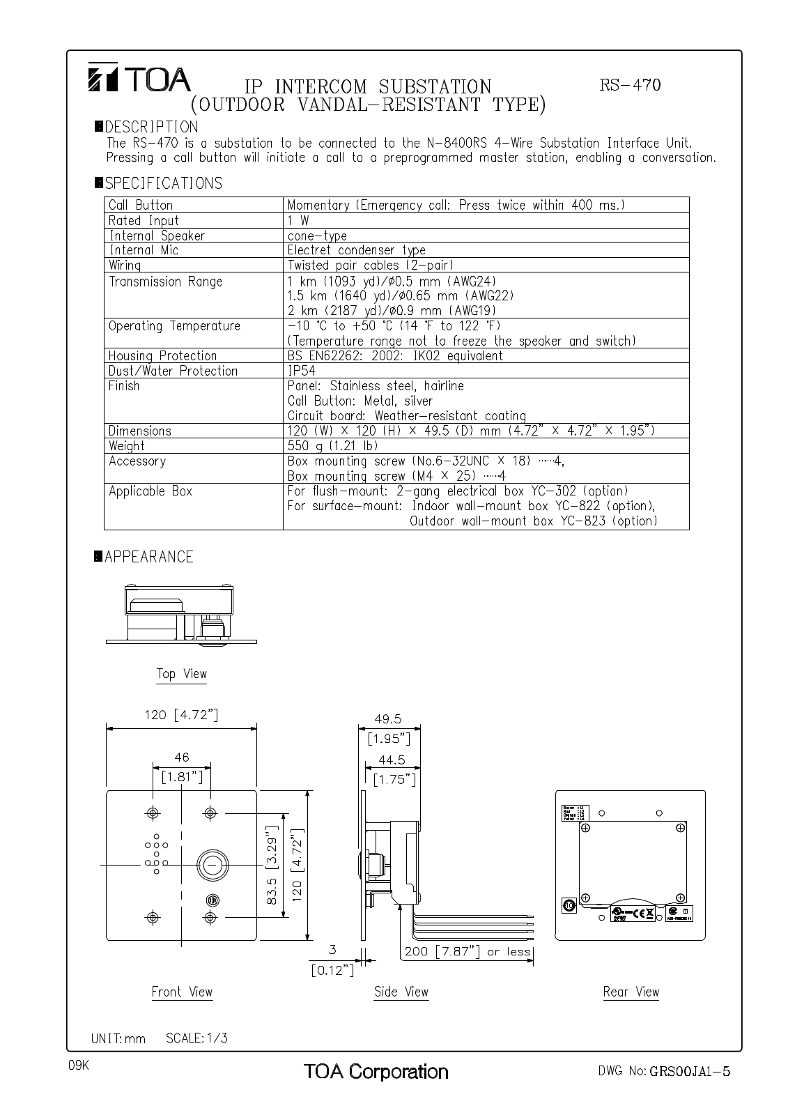 TOA RS-470 User Manual