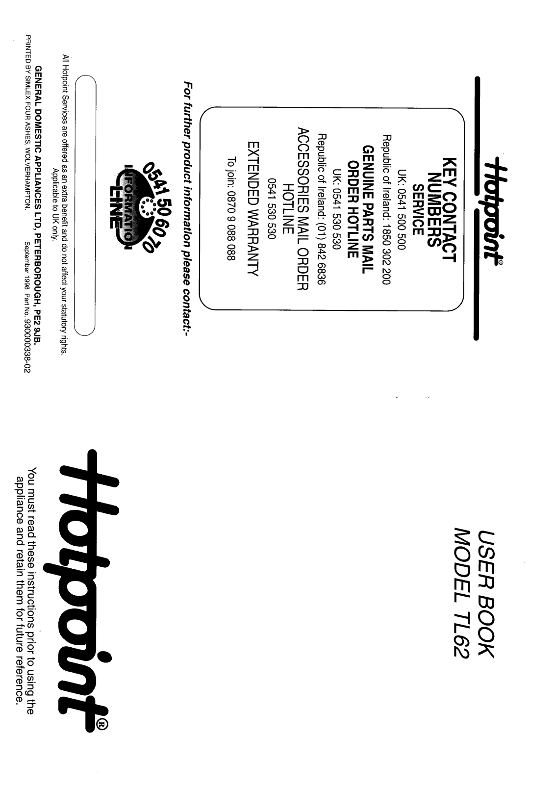 Hotpoint-Ariston HBTL62 User Manual