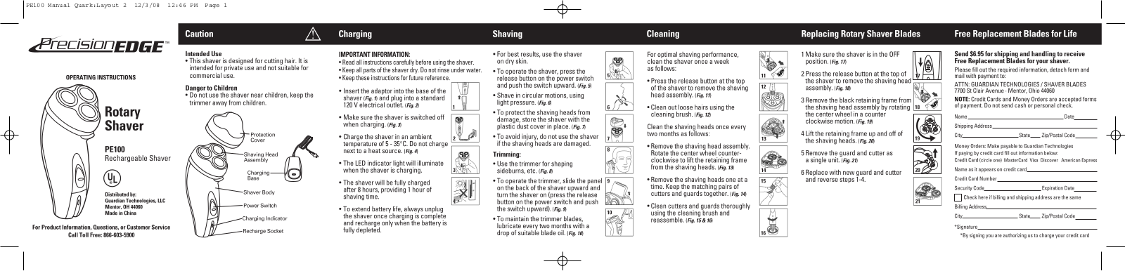 Guardian PE100 Use and Care Instruction