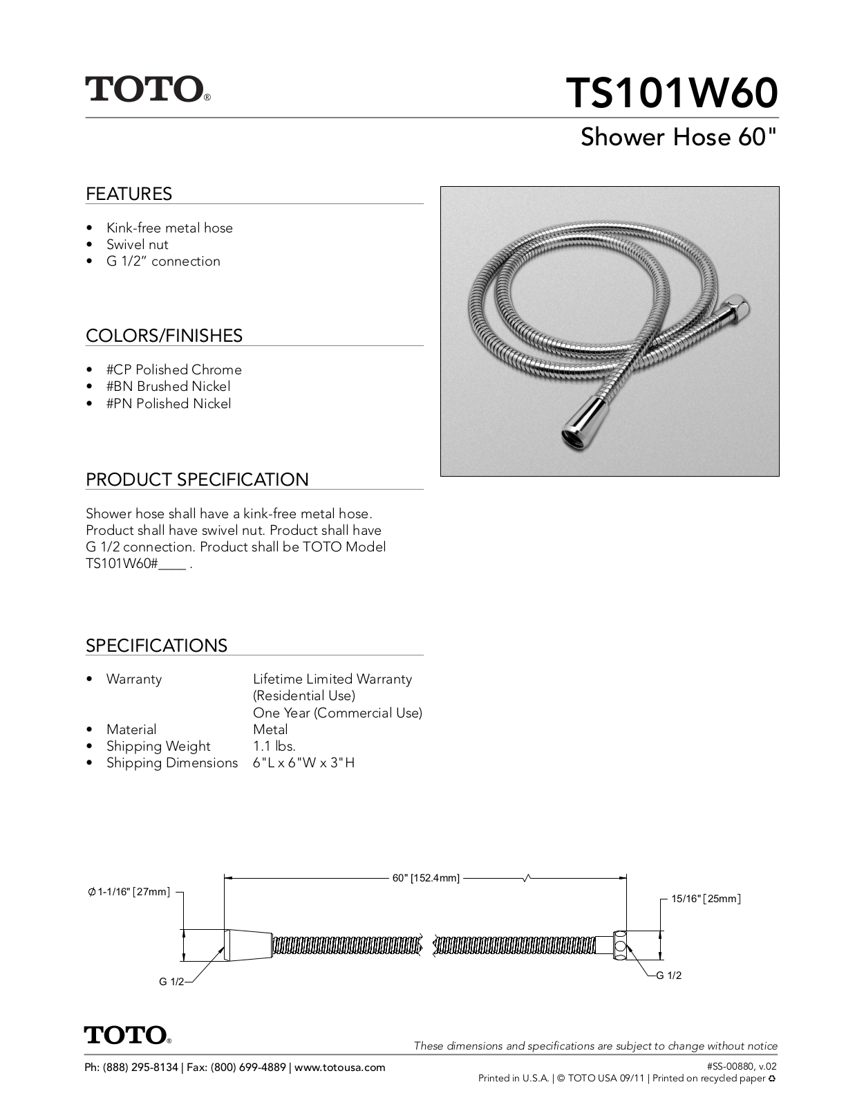 TOTO TOT5707 Specifications - ManualMachine.com