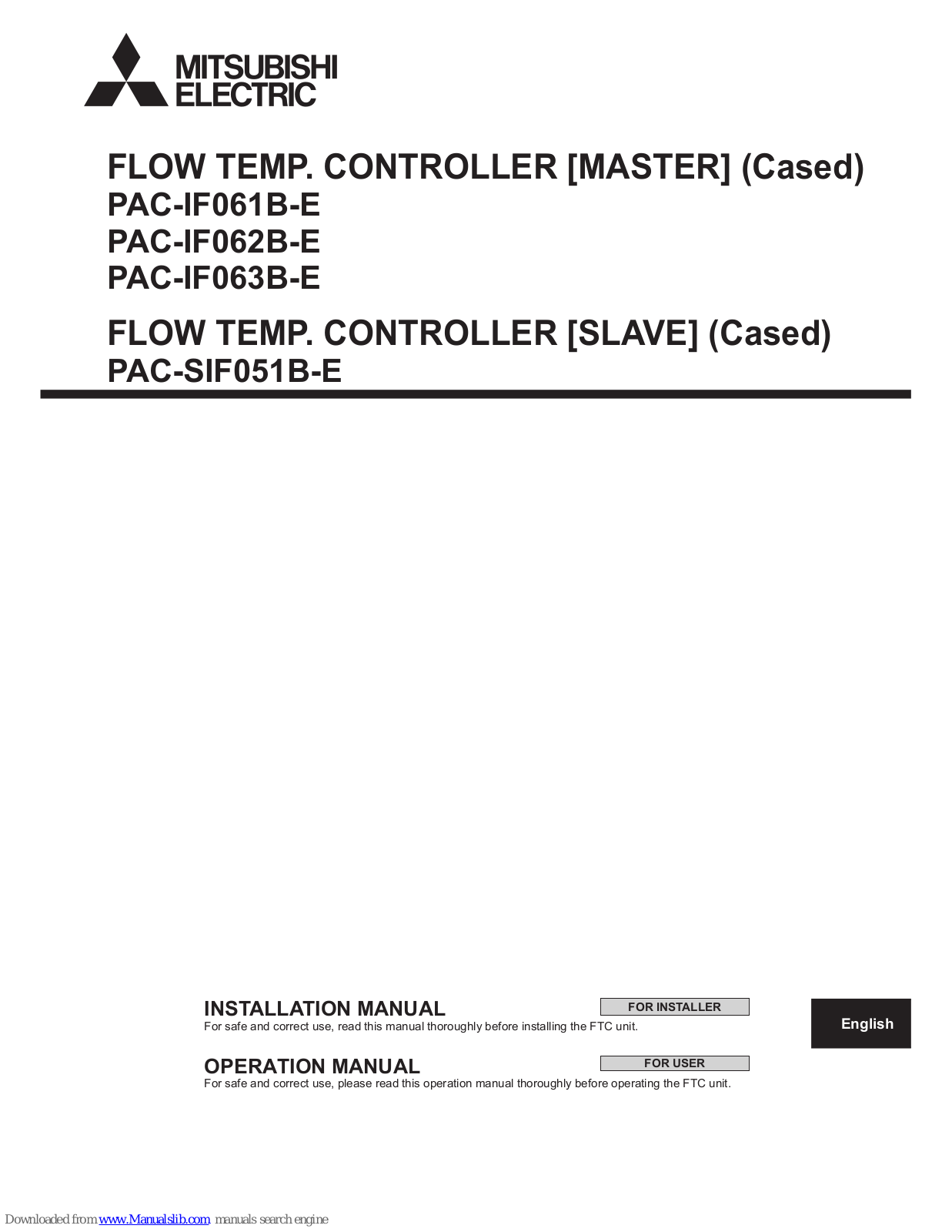 Mitsubishi Electric PAC-IF061B-E, PAC-IF063B-E, PAC-IF062B-E, PAC-SIF051B-E Installation And Operation Manual