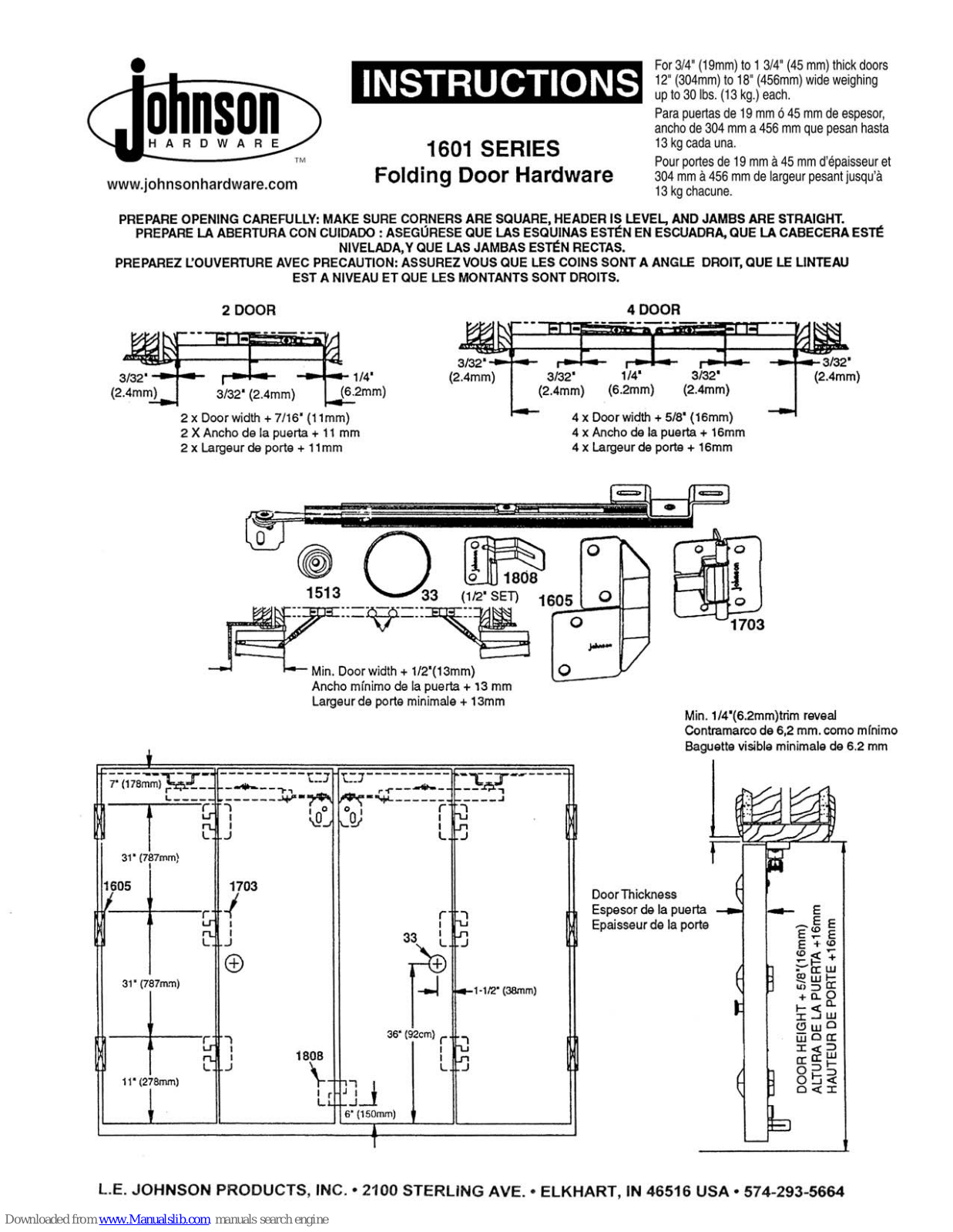 Johnson Hardware 1601 SERIES Instruction Manual