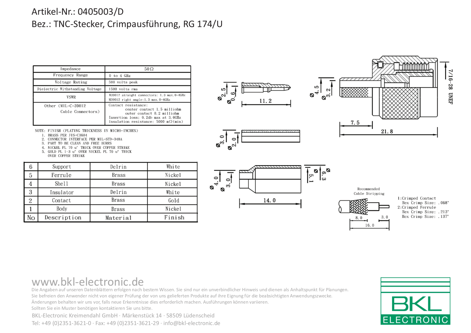 BKL TNC ST-C174 Datasheet - ManualMachine.com