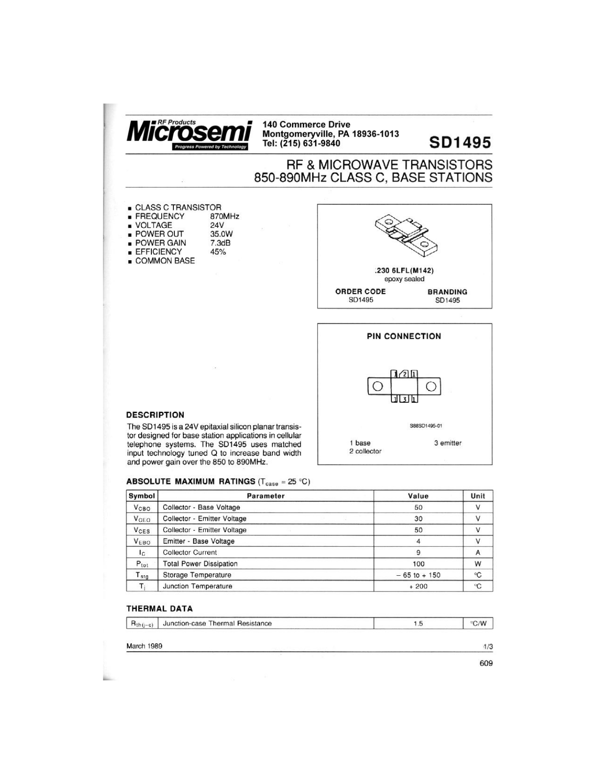 Microsemi Corporation SD1495 Datasheet