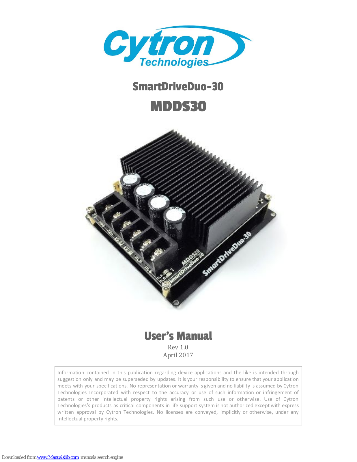 Cytron SmartDriveDuo-30, MDDS30, SmartDriveDuo-30 MDDS30 User Manual - ManualMachine.com