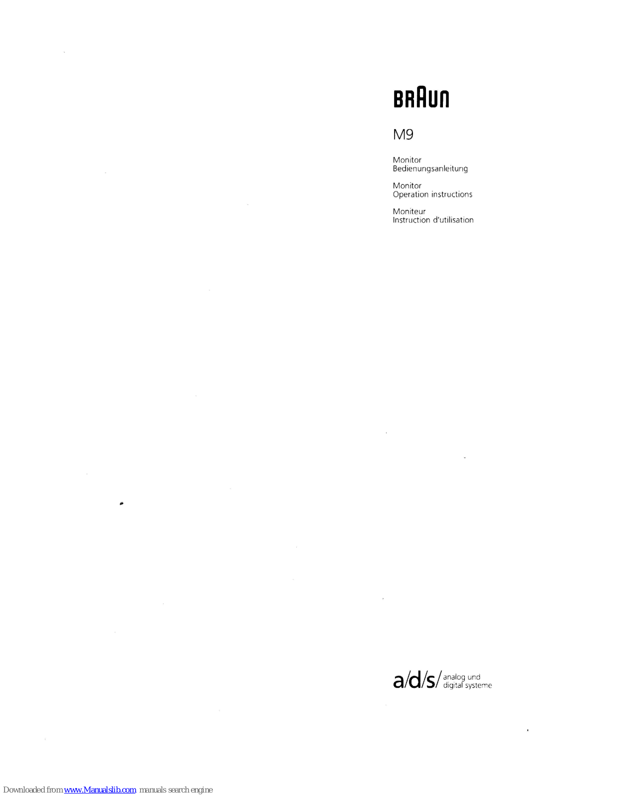 Braun M9 Operating Instructions Manual