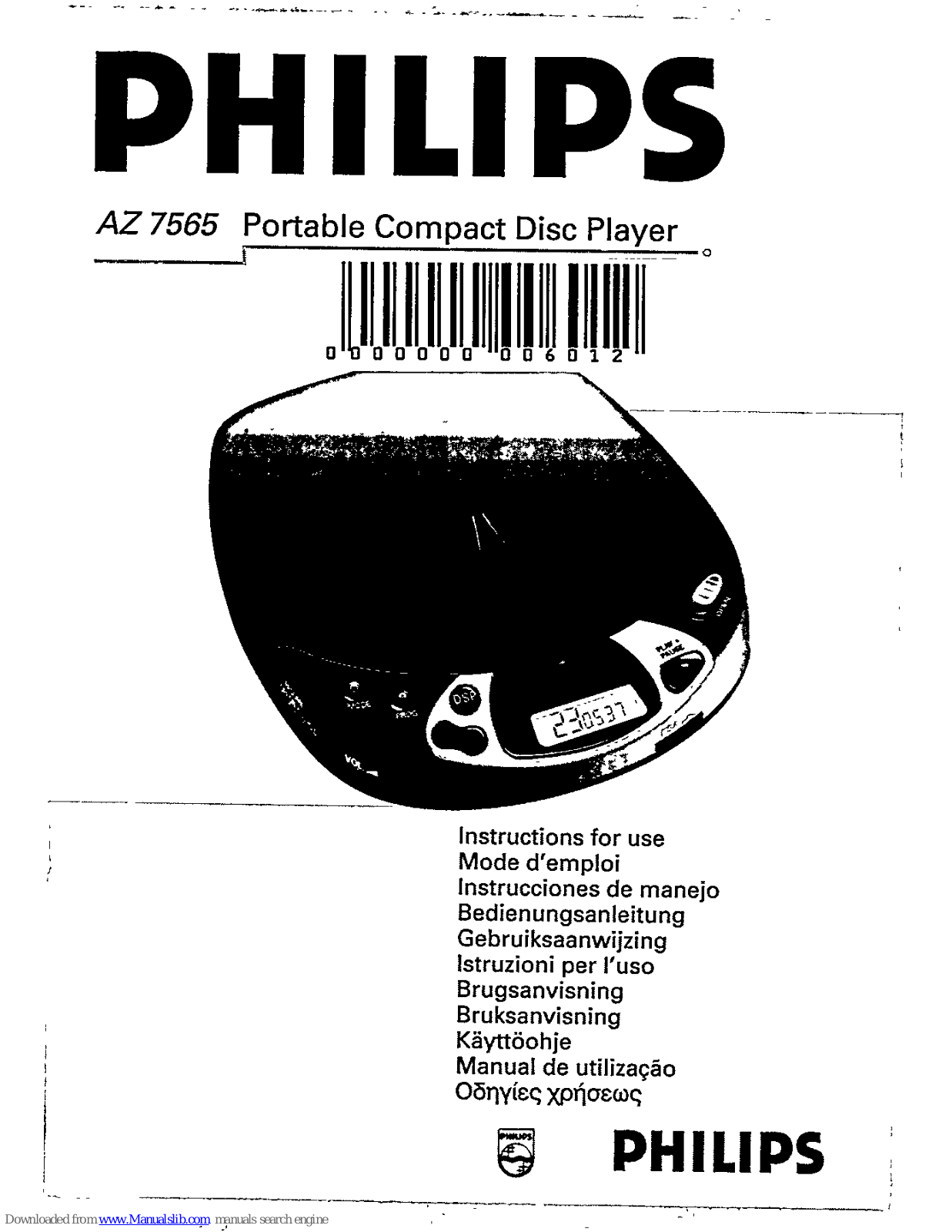 Philips AZ7565 - annexe 1, AZ 7565 Instructions For Use Manual