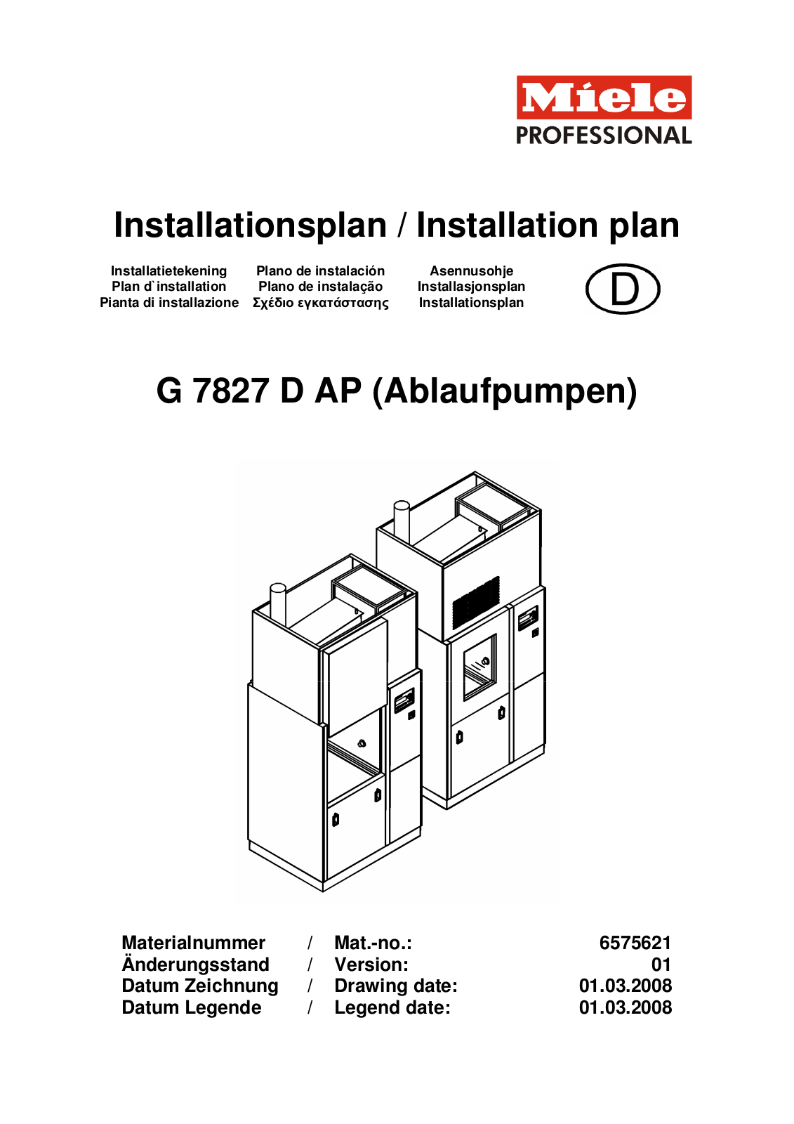 Miele G 7827 D AP Installation diagram