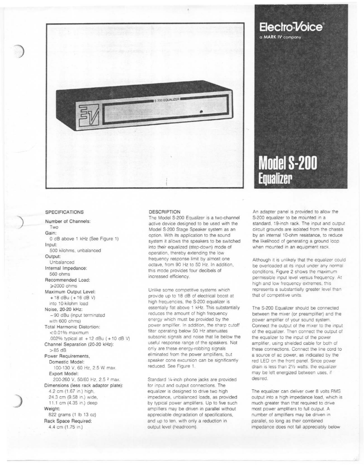 Electro-voice S-200 DATASHEET