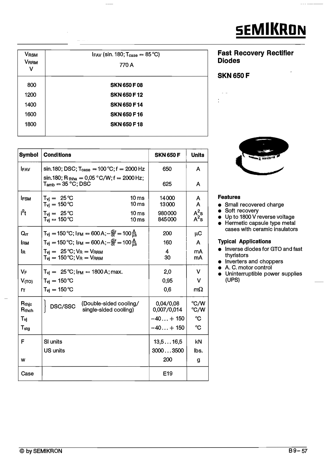 Semikron SKN650F Data Sheet