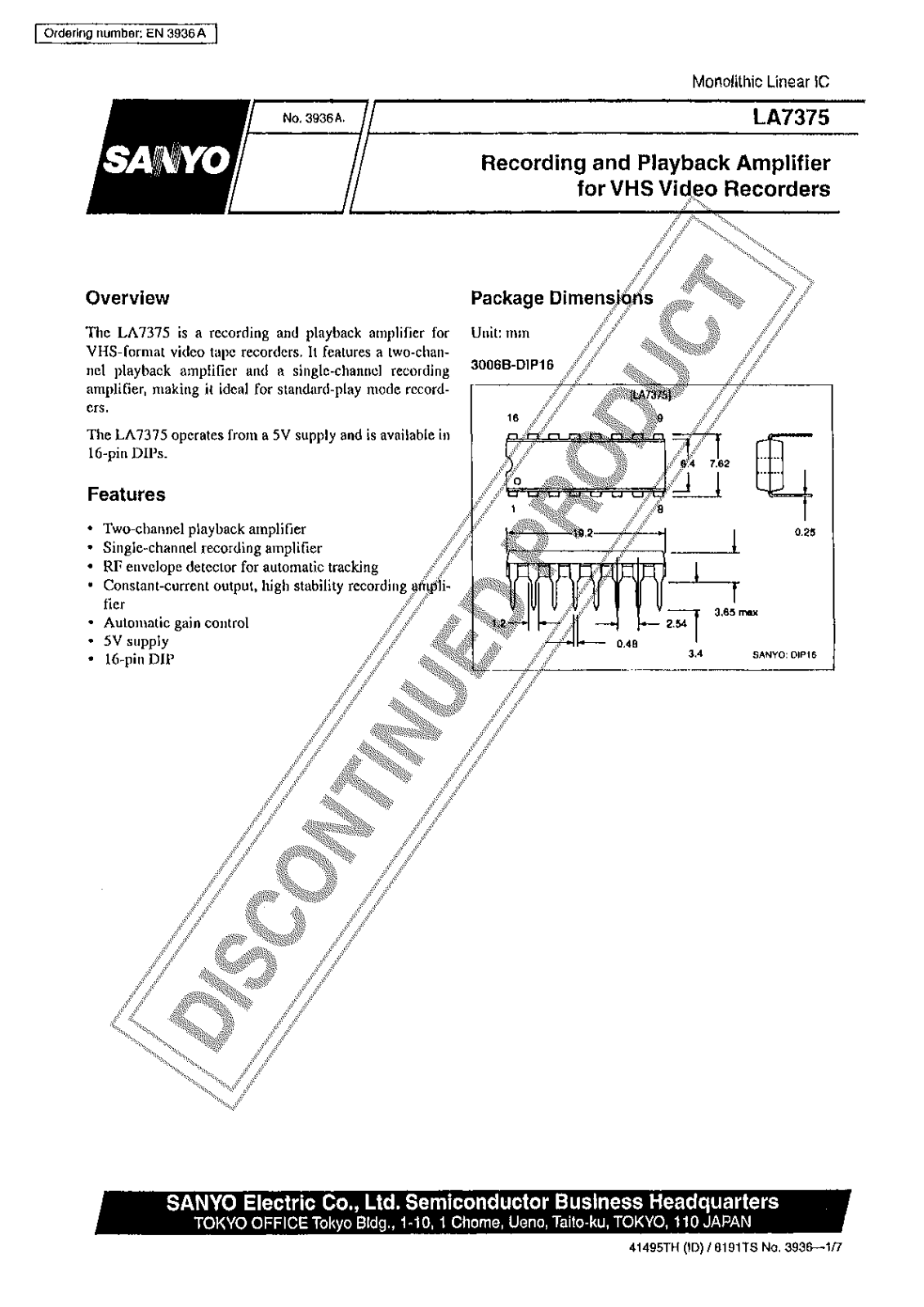 Sanyo LA7375 Specifications