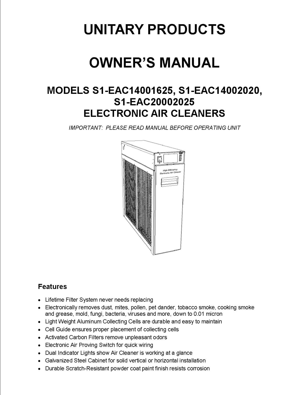 Fedders S1-EAC14001625, S1-EAC14002020, S1-EAC20002025 User Manual