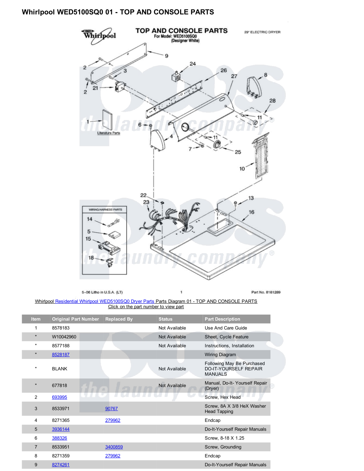 Whirlpool WED5100SQ0 Parts Diagram