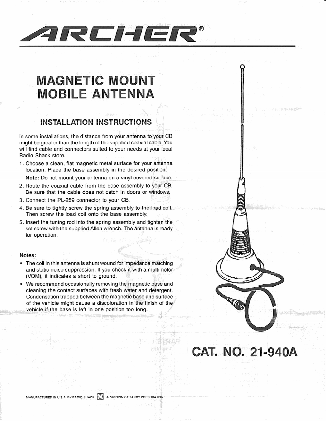 RadioShack 21-940A Owner Manual