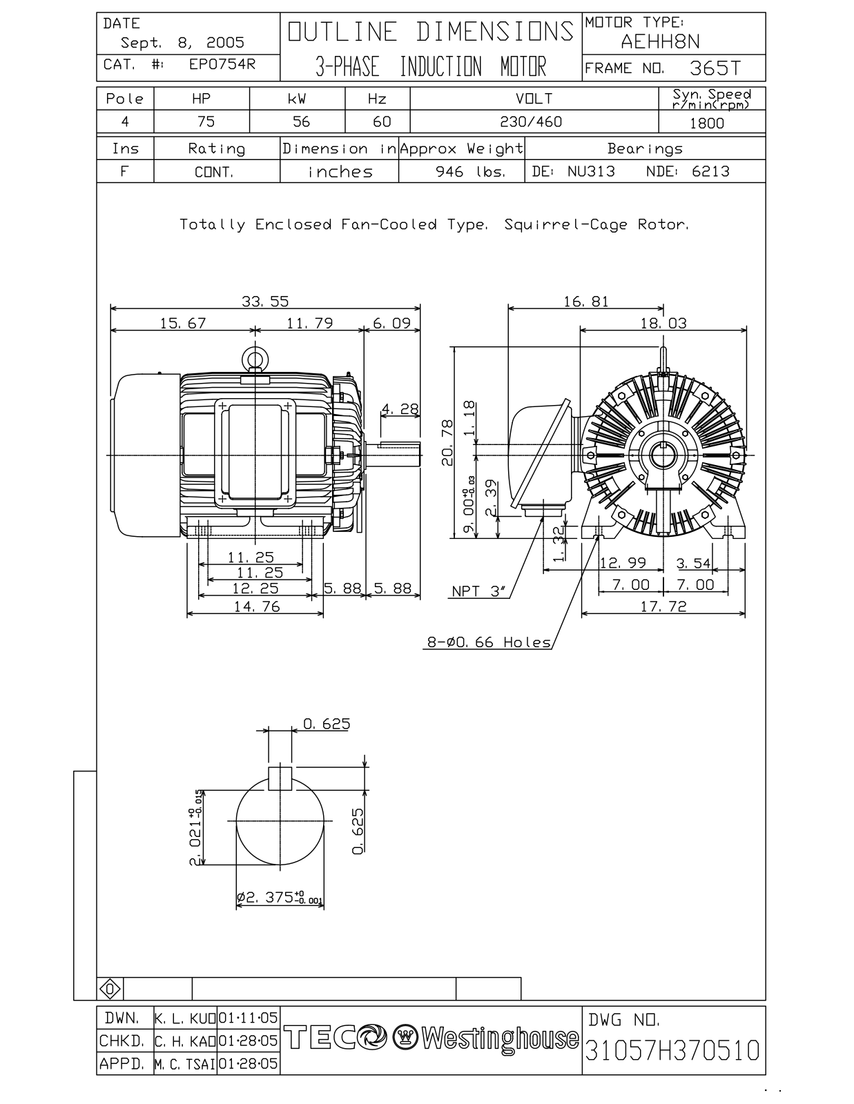Datasheet EP0754R Reference Drawing (Teco) - ManualMachine.com