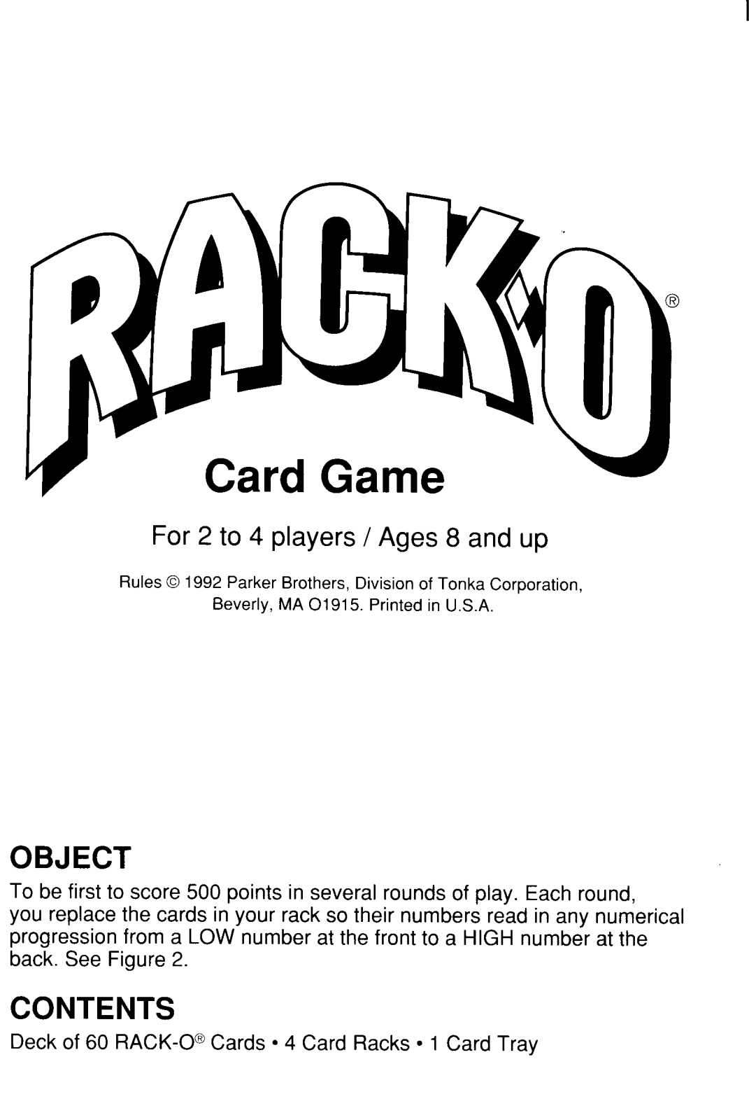 Hasbro RACKO 1992 User Manual