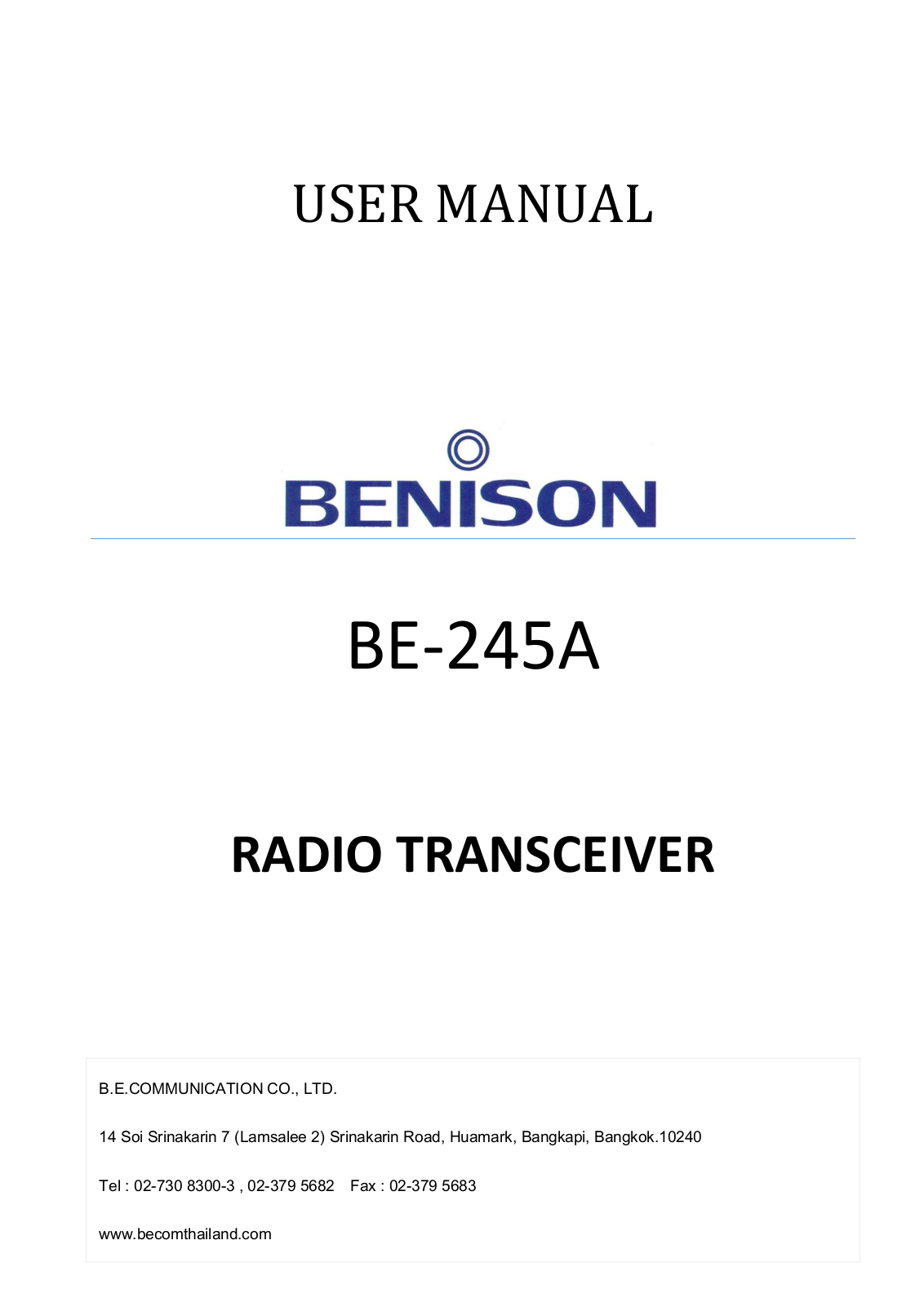 Benison BE-245A User Manual - ManualMachine.com