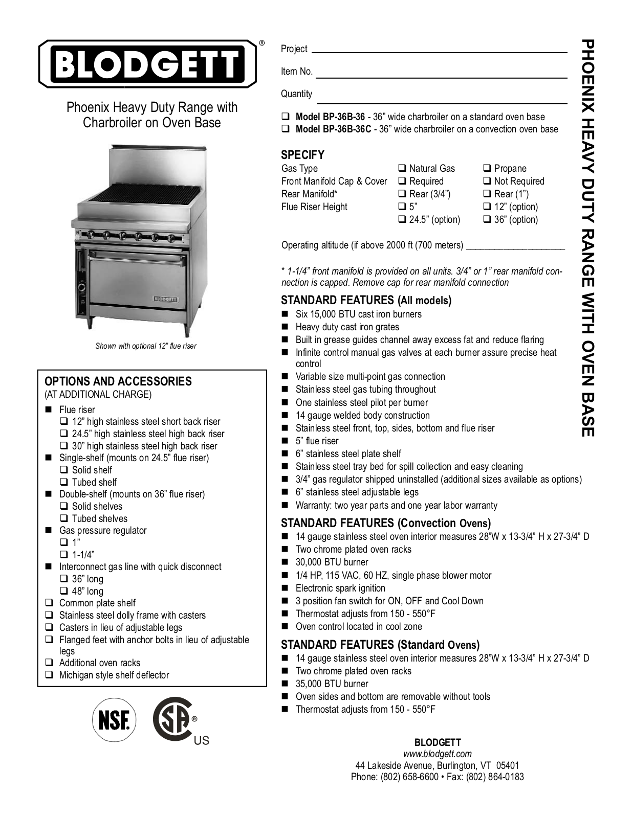 Blodgett BP-36B-36 General Manual