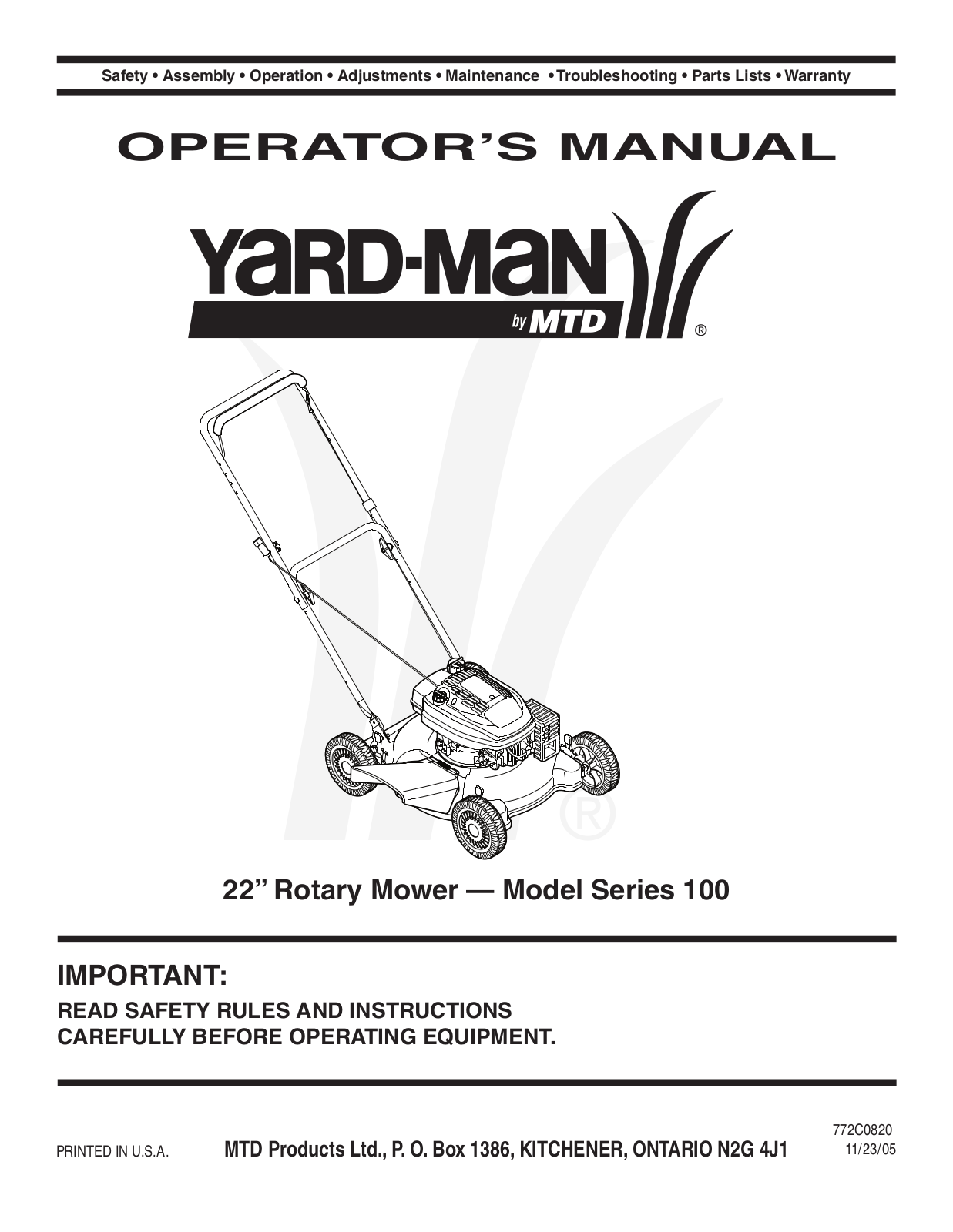 Yard-Man 100 User Manual