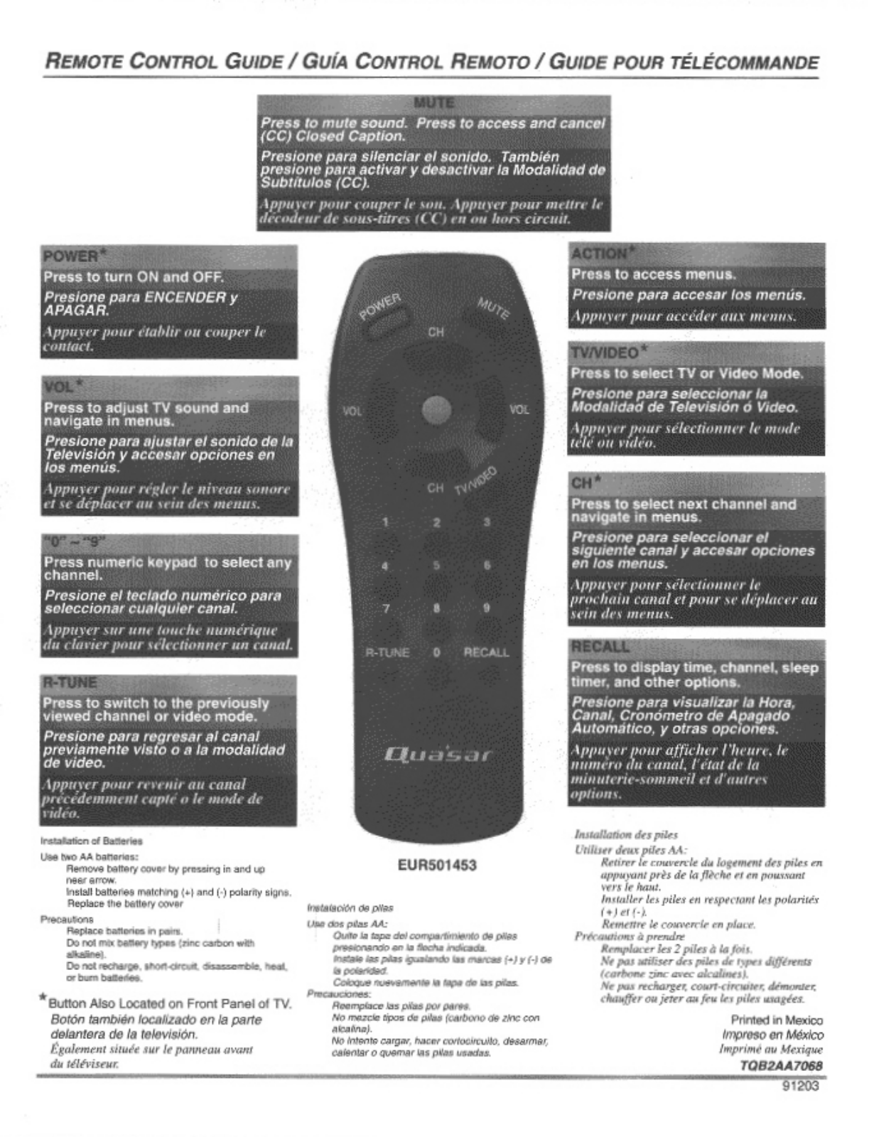 Panasonic EUR501453 User Manual