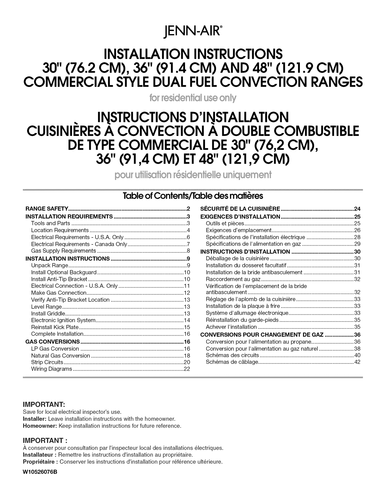 Jenn-Air JDRP536WP02 Installation Guide