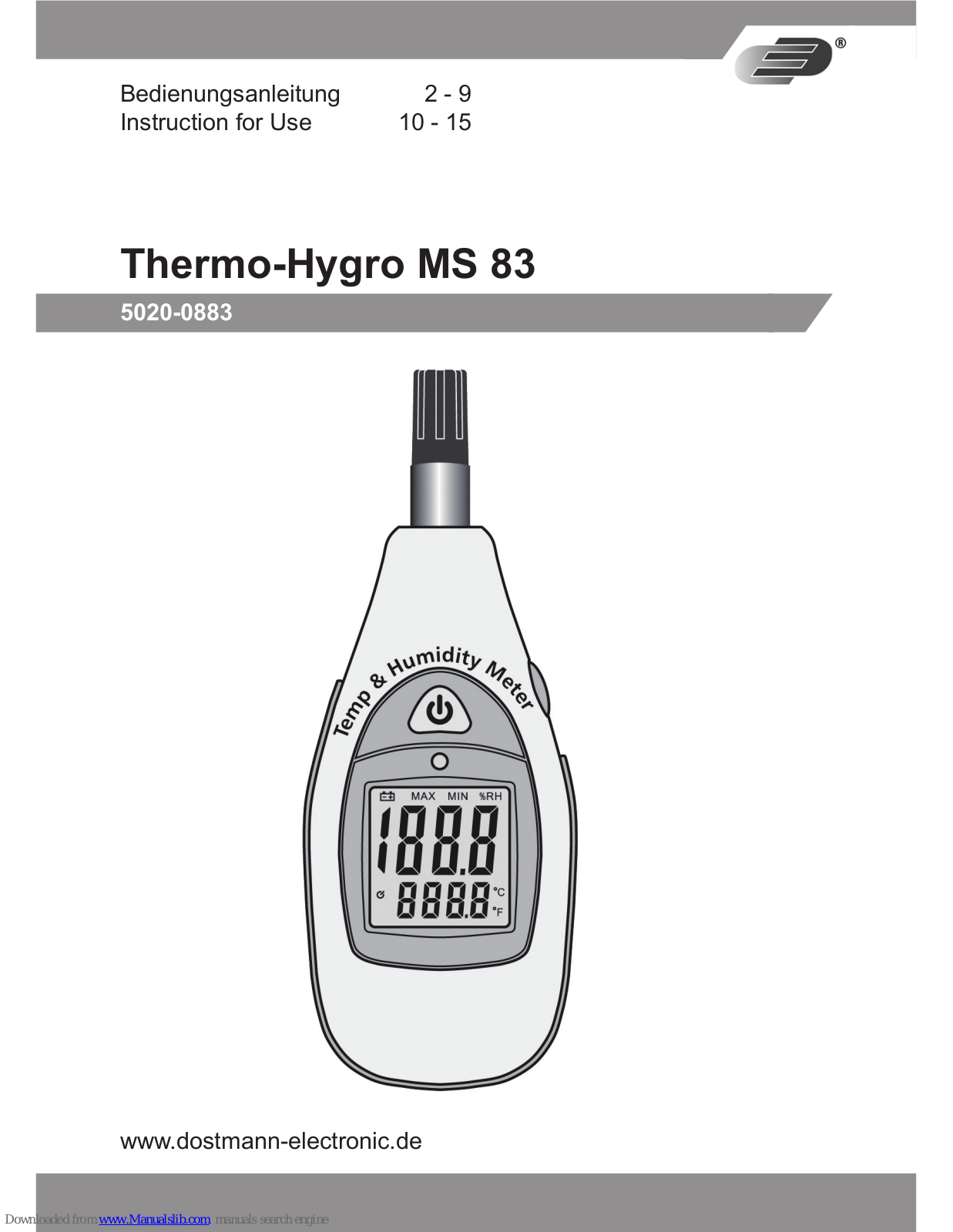 Dostmann Electronic MS 83, 5020-0883 Instructions For Use Manual