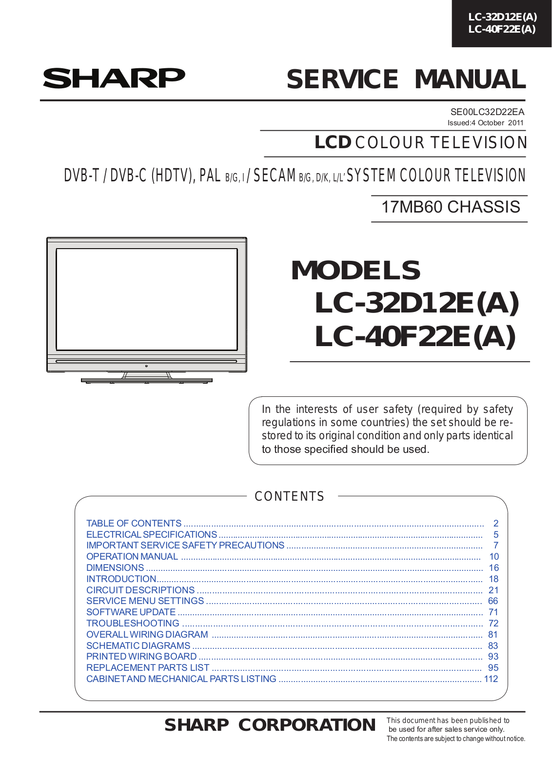 Sharp LC-32D12E(A) Schematic