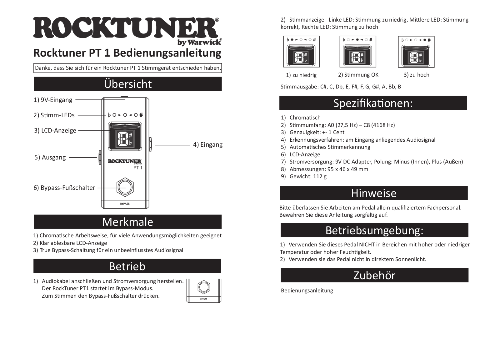 Warwick PT 1 User Manual