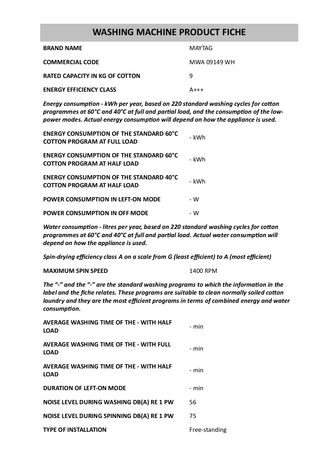 Whirlpool MWA 09149 WH INSTRUCTION FOR USE