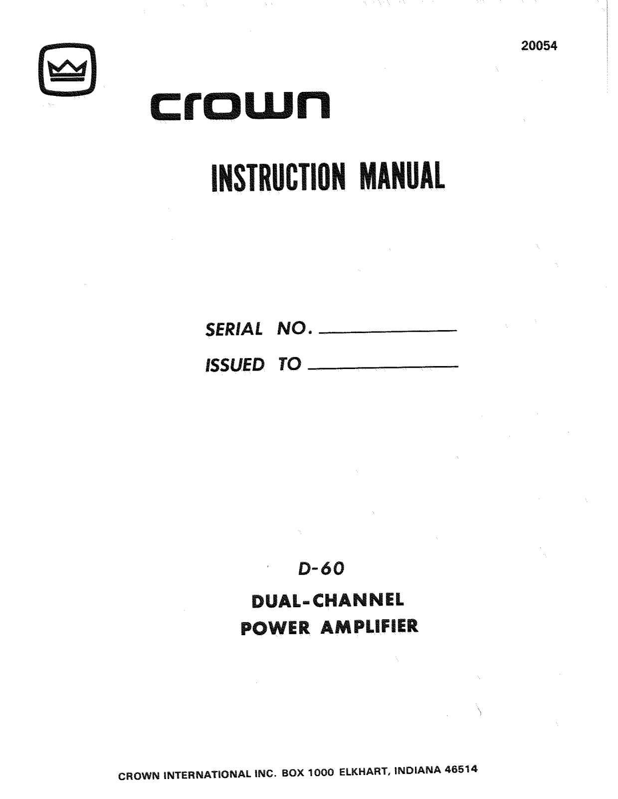 Crown D-60 Owners manual