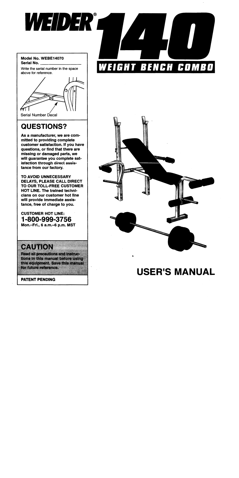 Weider 140 WEIGHT User Manual