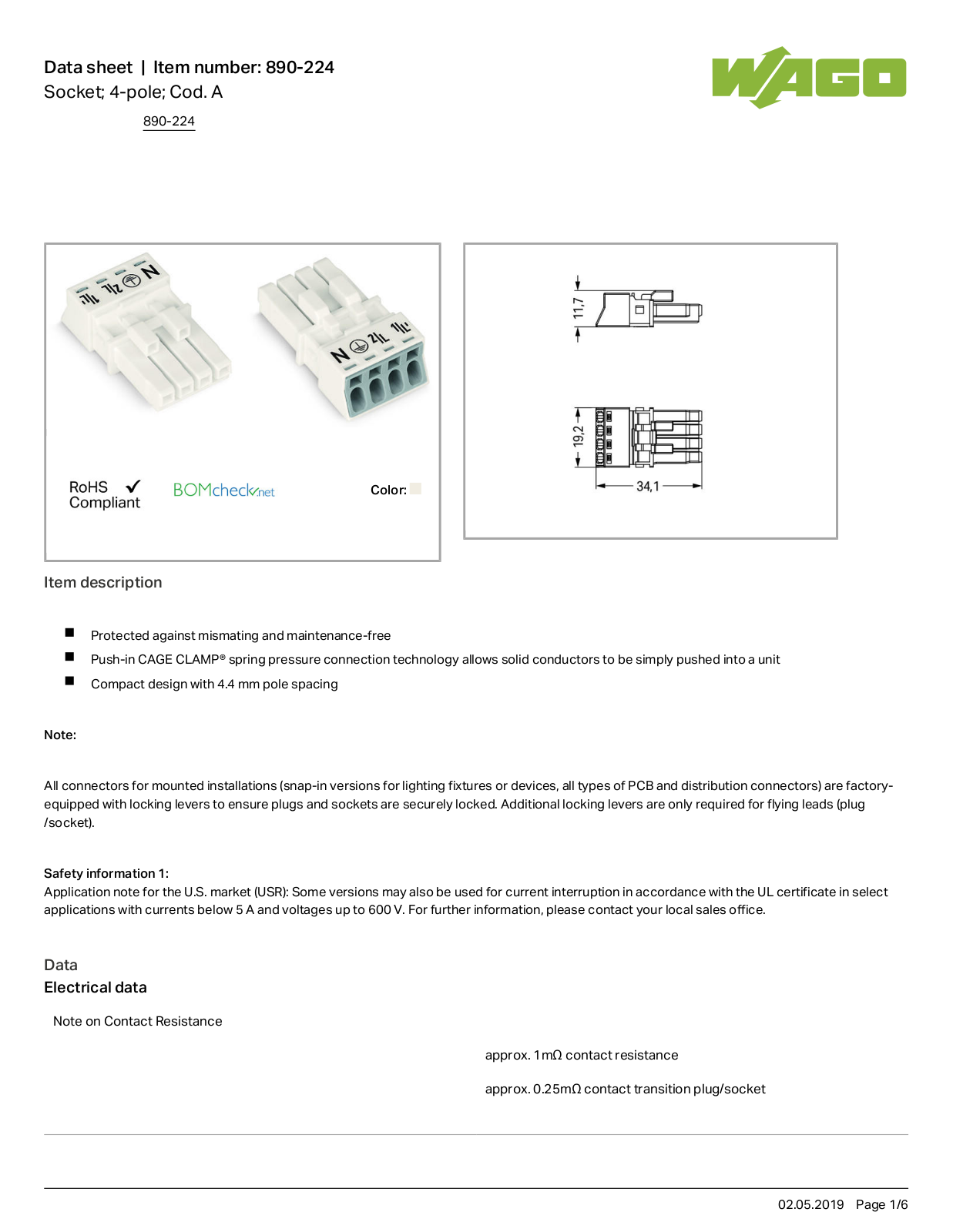 Wago 890-224 Data Sheet