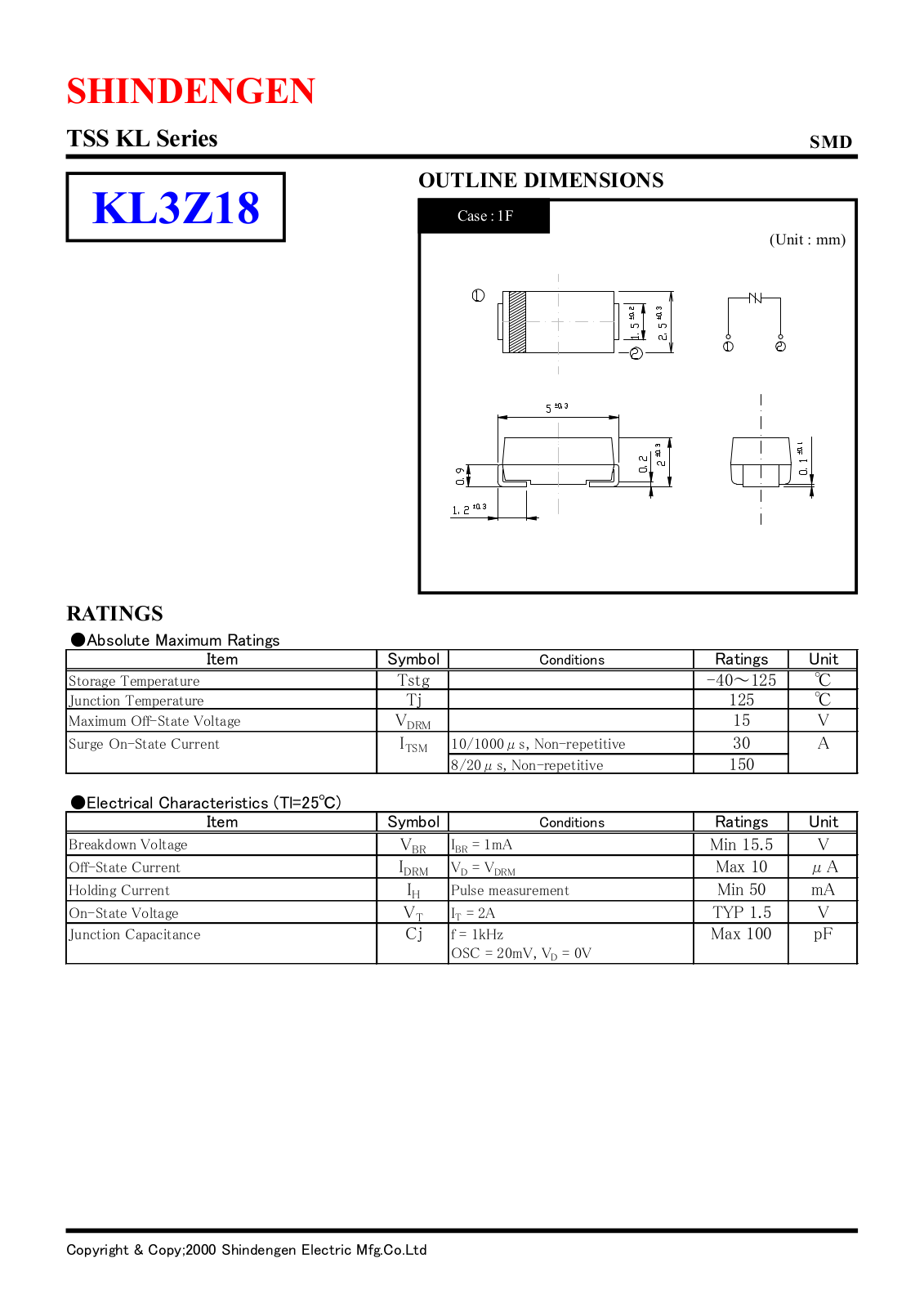 Shindengen Electric Manufacturing Company Ltd KL3Z18 Datasheet