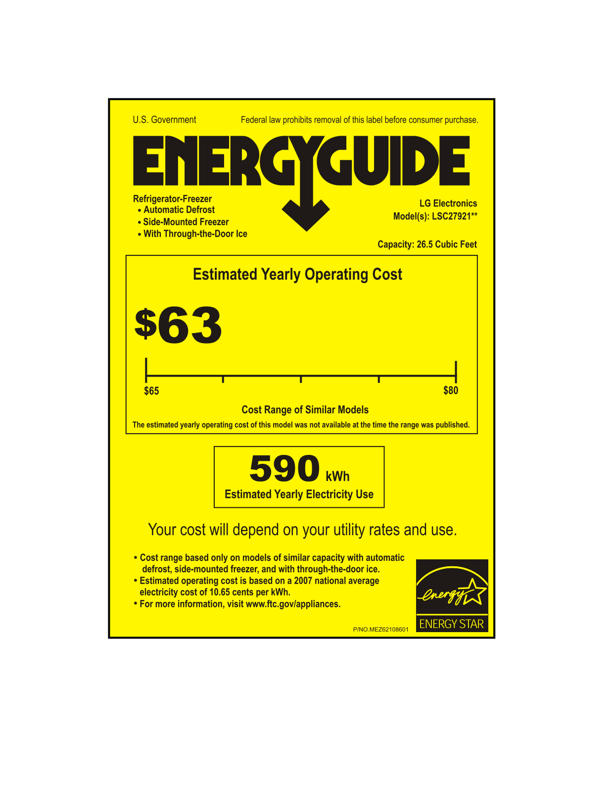 LG LSC27921SW, LSC27921TT, LSC27921ST, LSC27921SB Energy Guide