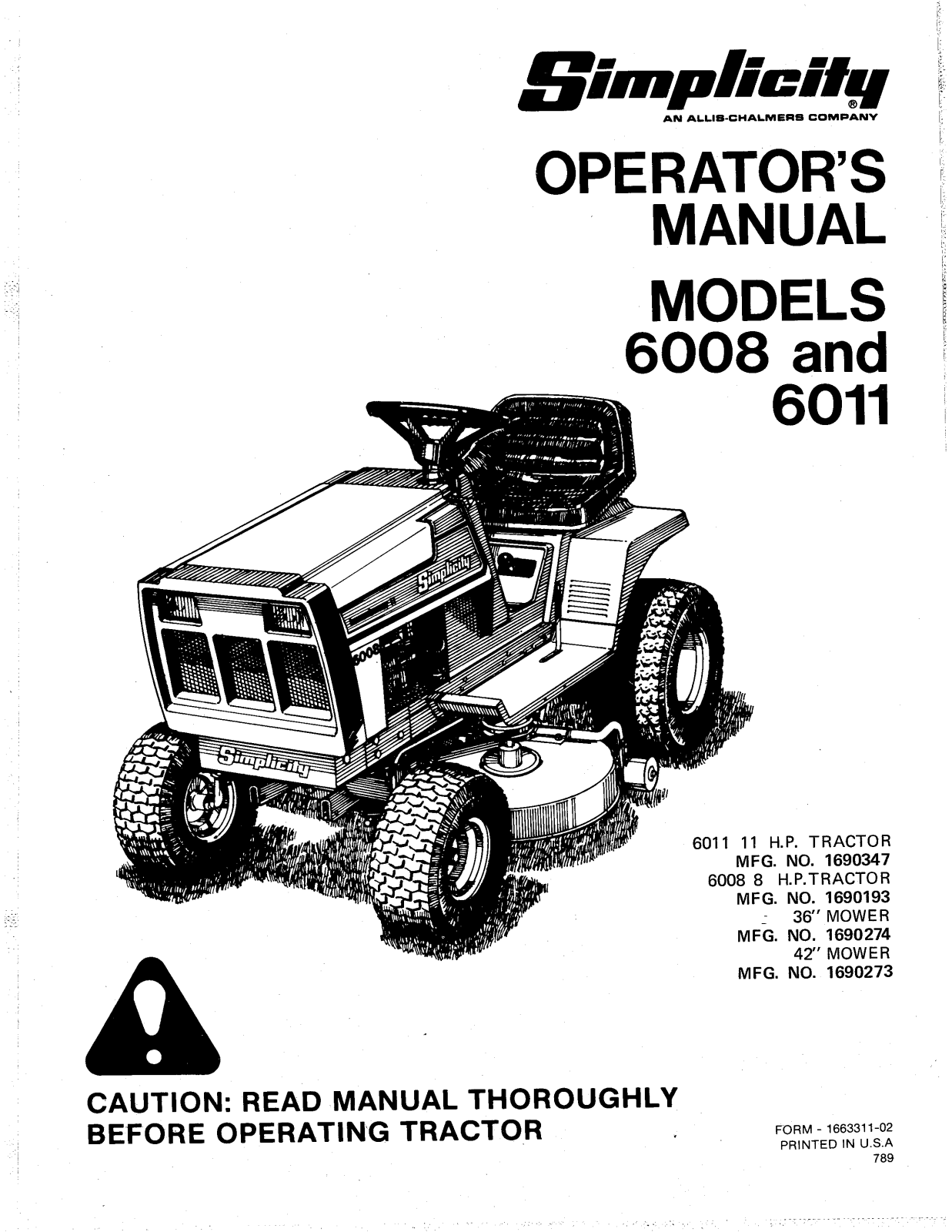 Simplicity 6011 Operator's Manual