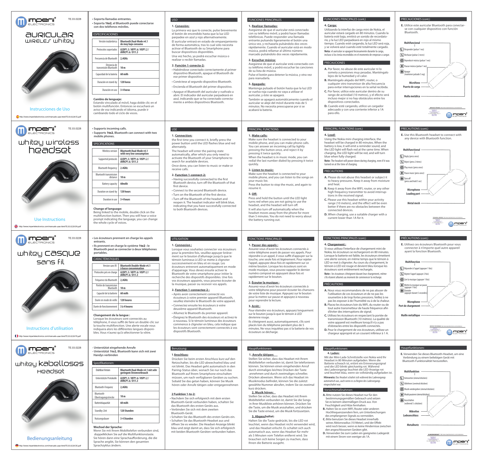 imperii electronics Whitey Wireless Headset Instruction Manual