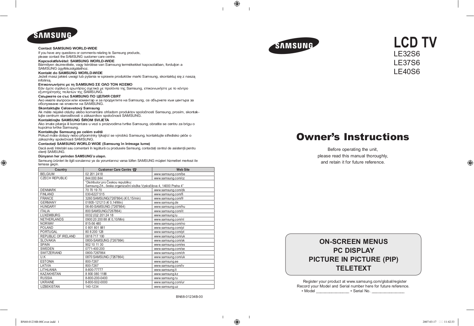 Samsung LE37S62B User Manual