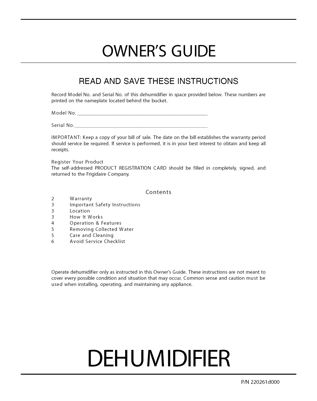 Frigidaire Fdl60k2, Fdl60p11, Fdl60k1, Fdl45p13, Fdl45p14 Owner's Manual - ManualMachine.com